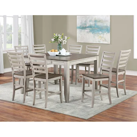 Casual 9-Piece Counter Table and Chair Set with Butterfly Leaf